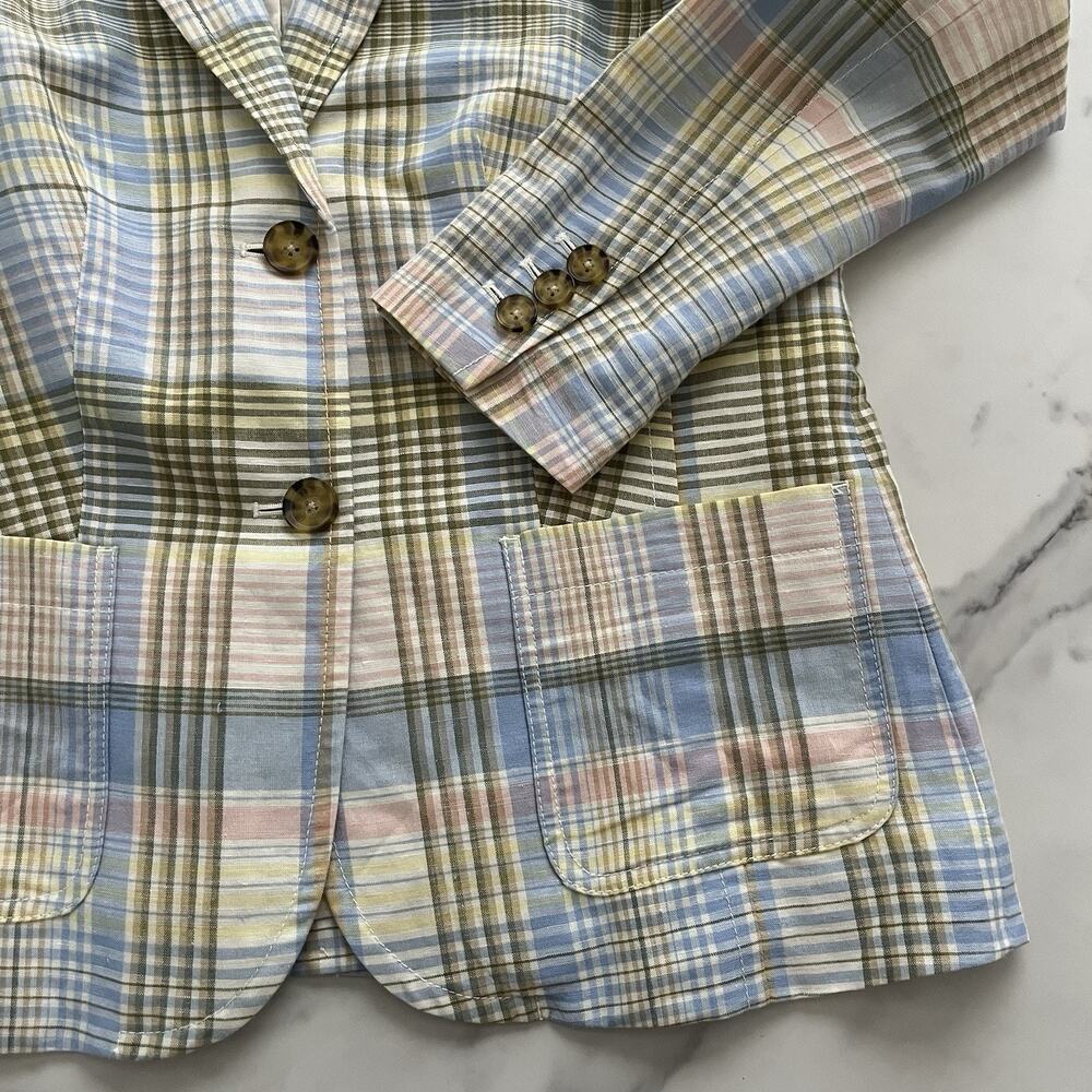 Talbots Linen cotton blend Blazer Pastel Plaid Sz 4 classic chic Coastal Jacket - Picture 7 of 11
